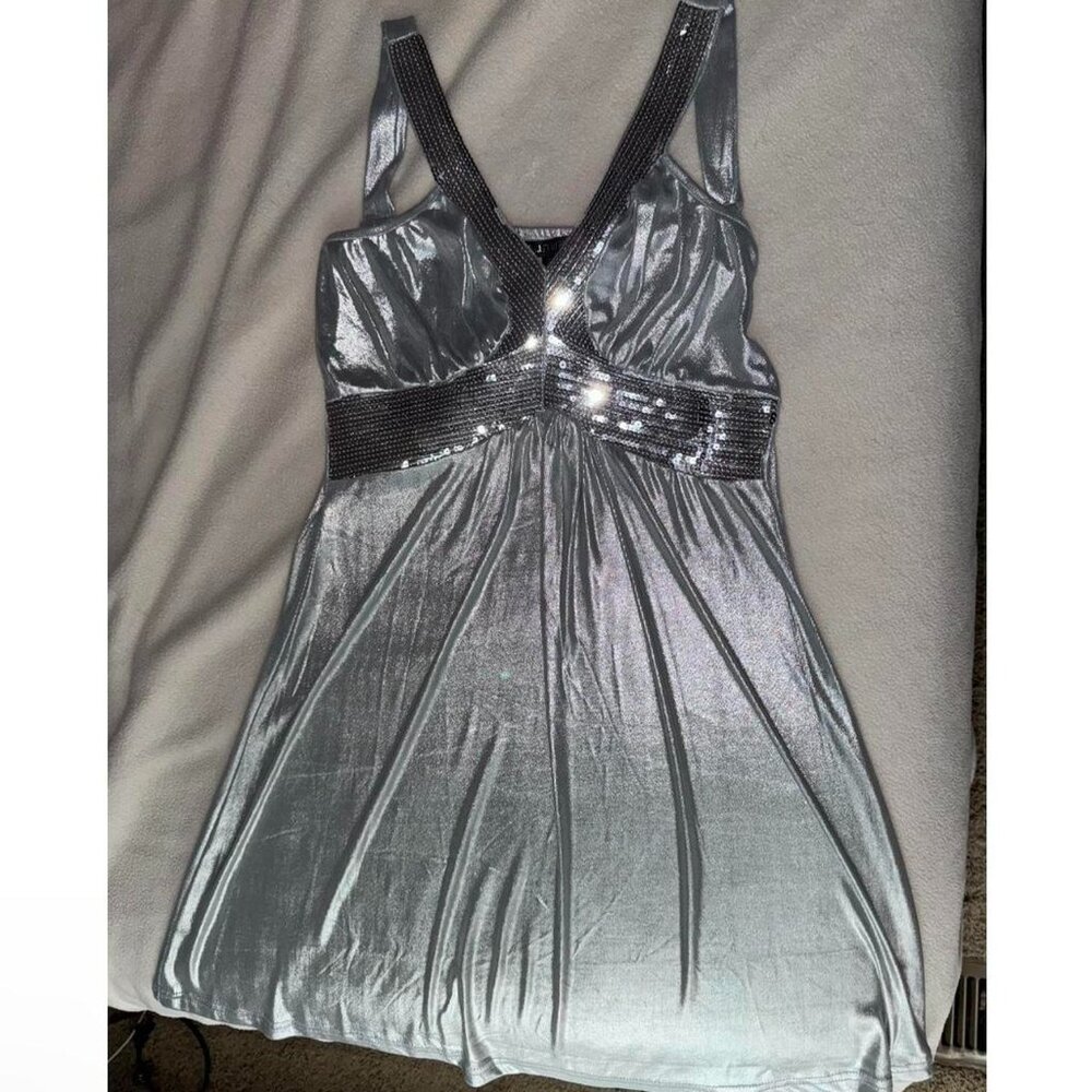 2000s Y2K Silver Sequin Iridescent Dress 🩶